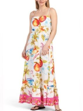 Label of Love Nalani Linen Blend White Tropical Print Maxi Dress XL